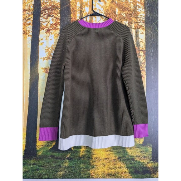 T By Talbots Color Block Sweater Cardigan Green Purple Women's L Colorful Snaps - Picture 11 of 16